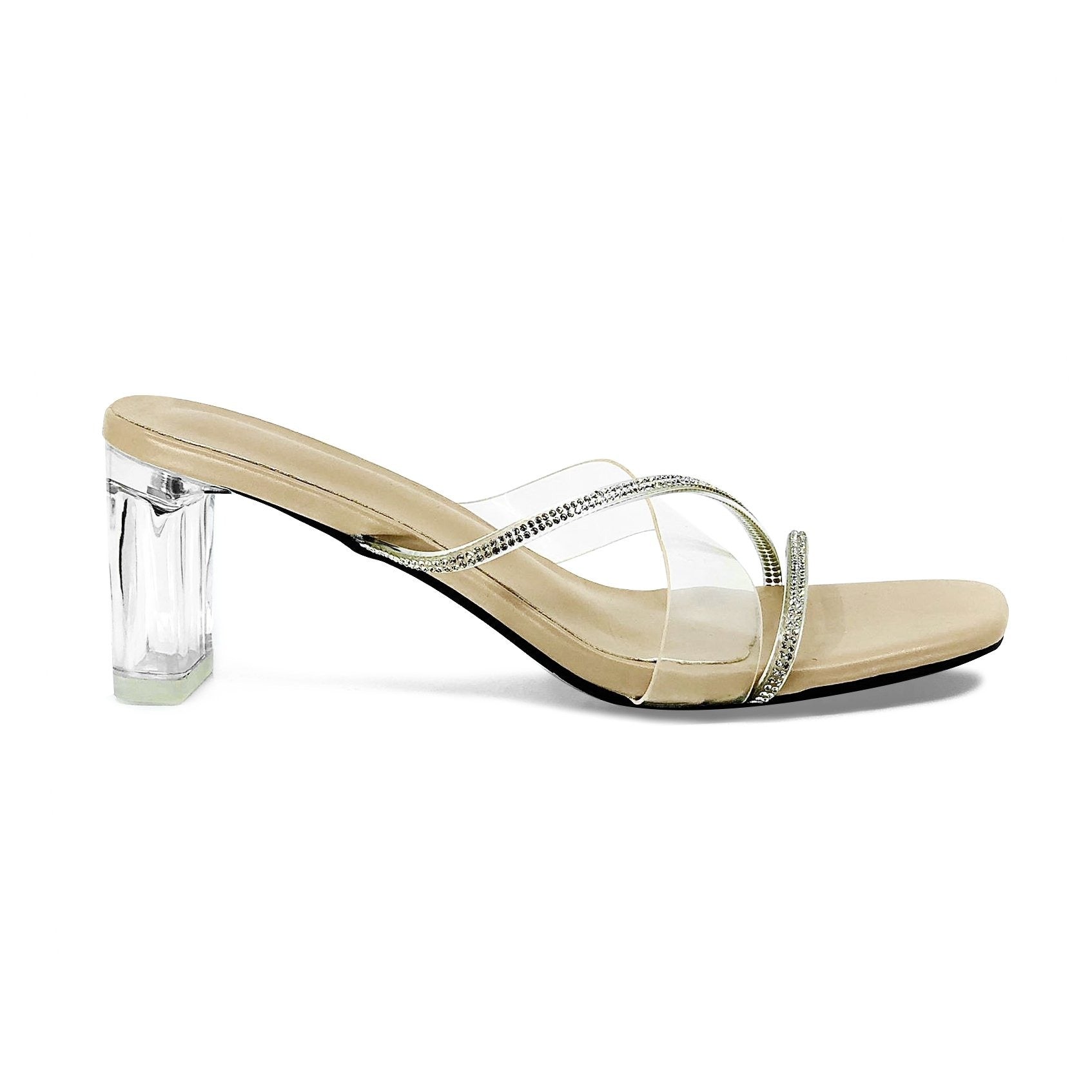 Amory Heel Sandals in Clear De Louvre Shoes