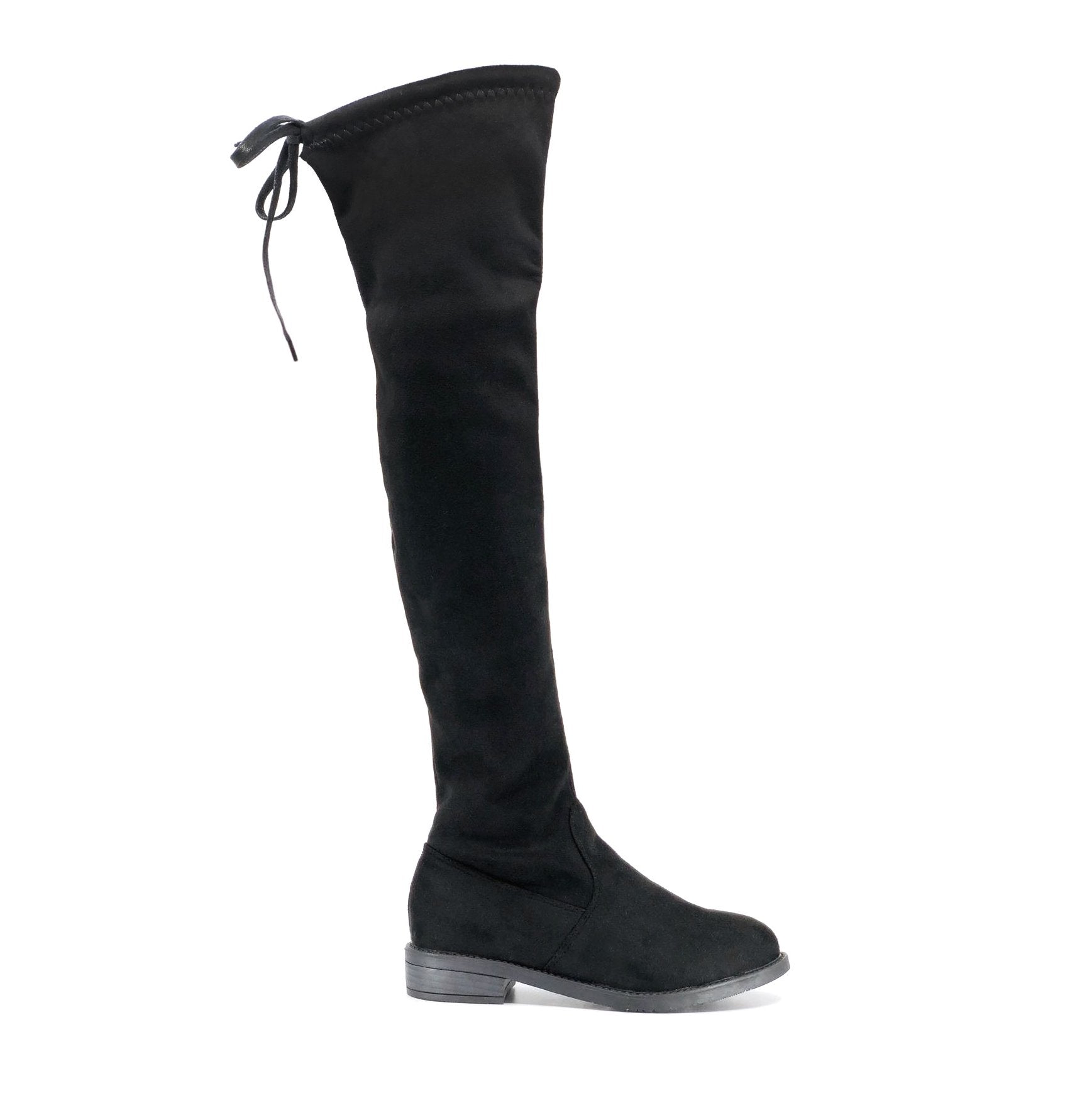 Desire Elle - Black Flat Over The Knee Boot De Louvre Shoes