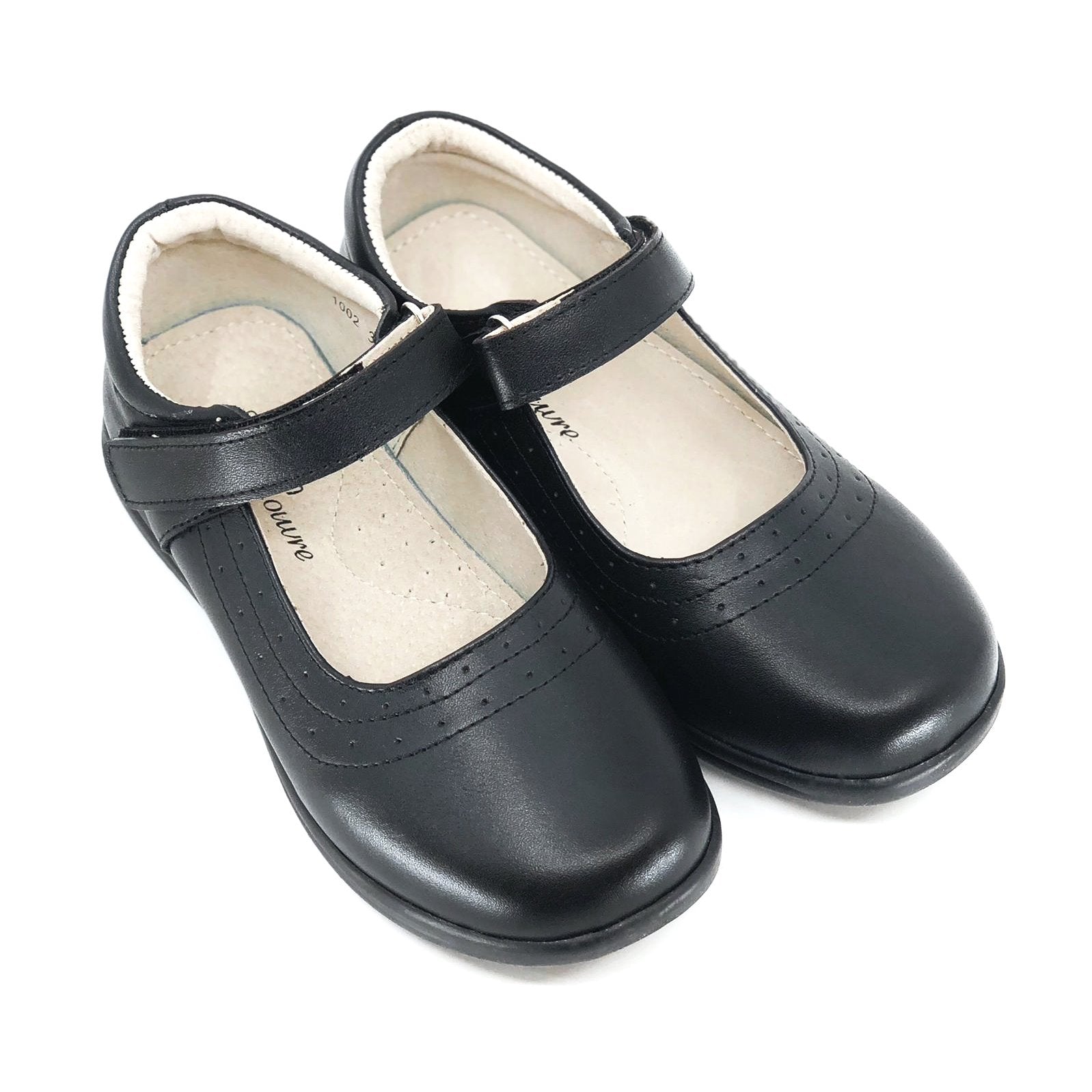 Mary Velcro Strap Leather School Shoes De Louvre Shoes