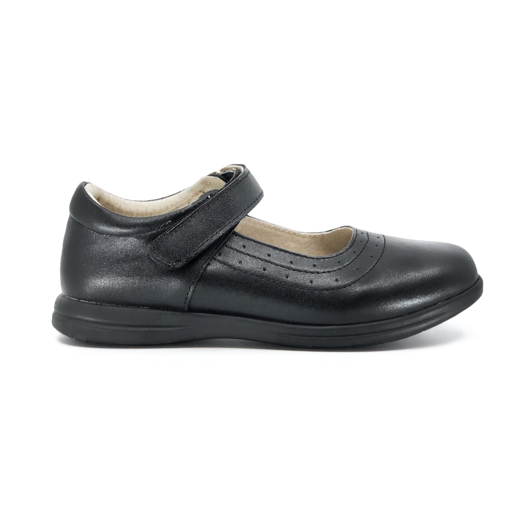 Mary Velcro Strap Leather School Shoes De Louvre Shoes
